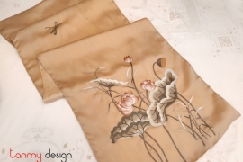 Organza silk scarf hand-embroidered with lotus  60*200 cm